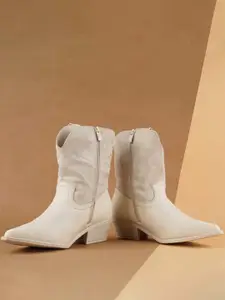 London Rag Women Thread Work Detail Block-Heeled Cowboy Boots