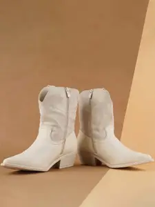 London Rag Women Thread Work Detail Block-Heeled Cowboy Boots