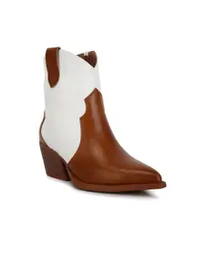London Rag Women Colourblocked Patchwork Detail Block-Heeled Mid-Top Cowboy Boots