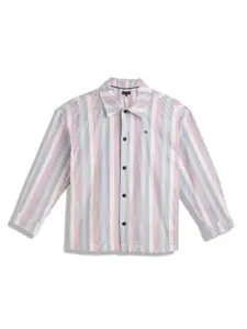 Tommy Hilfiger Boys spread collar Multi Stripes Opaque Striped Cotton Casual Shirt
