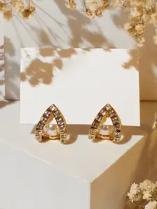 SALTY Gold-Plated Artificial Stones-Studded Contemporary Studs Earrings