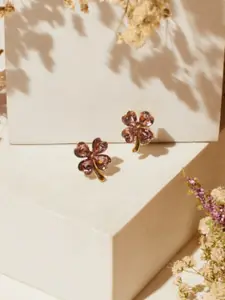 SALTY Gold-Plated Artificial Stones-Studded Floral Studs Earrings