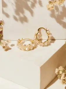 SALTY Gold-Plated Artificial Stones-Studded Hoop Earrings