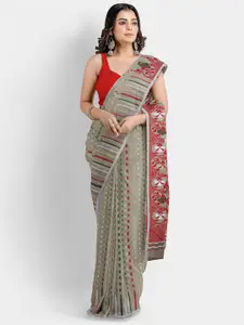 WoodenTant Ethnic Motifs Woven Design Silk Cotton Jamdani Saree