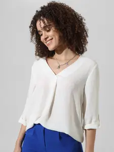 ONLY V-Neck Roll-Up Sleeves Casual Top