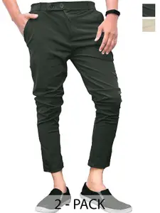 BAESD Men Pack Of 2 Mid-Rise Smart Skinny Fit Casual Trousers