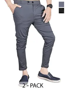 BAESD Men Pack Of 2 Smart Skinny Fit Mid-Rise Plain Chinos Trousers