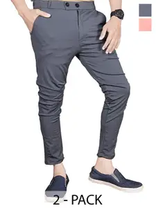 BAESD Men Pack Of 2 Smart Skinny Fit Mid-Rise Trouser