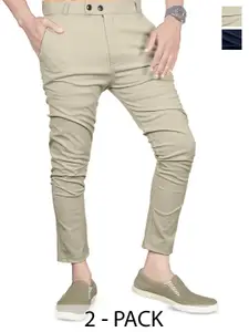 BAESD Men Pack Of 2 Smart Skinny Fit Mid-Rise Trouser