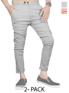 BAESD Men Pack Of 2 Smart Skinny Fit Trousers