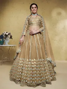 FABPIXEL Embroidered Sequinned Net Semi Stitched Lehenga & Unstitched Blouse With Dupatta
