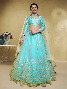 FABPIXEL Embroidered Sequinned Net Semi-Stitched Lehenga & Unstitched Blouse With Dupatta