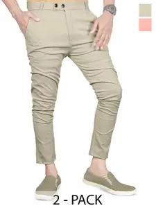 BAESD Men Pack Of 2 Smart Skinny Fit Mid-Rise Plain Chinos Trousers