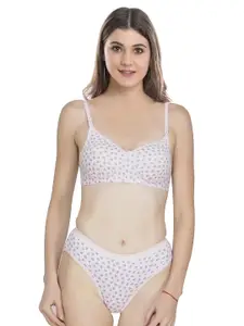 Aamarsh Printed Lightly Padded Cotton Bra With Briefs