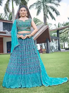 Chandbaali Floral Embroidered Mirror Work Ready to Wear Lehenga & Blouse With Dupatta