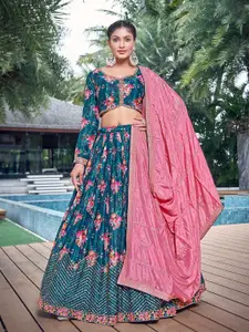 Chandbaali Floral Printed Sequined Ready to Wear Lehenga & Blouse With Dupatta