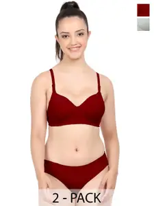 Aamarsh Pack Of 2 Lightly Padded Cotton Bra With Briefs