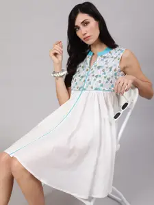 Anouk Floral Mandarin Collar Sleeveless Knee Length A-Line Dress
