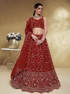 FABPIXEL Embroidered Sequinned Semi Stitched Lehenga & Unstitched Blouse With Dupatta