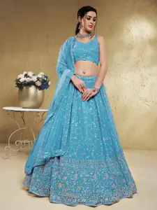 FABPIXEL Embroidered Sequinned Semi Stitched Lehenga & Unstitched Blouse With Dupatta