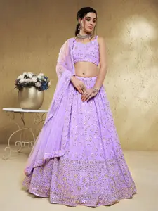 FABPIXEL Embroidered Sequinned Semi Stitched Lehenga & Unstitched Blouse With Dupatta