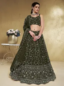 FABPIXEL Embroidered Sequinned Semi Stitched Lehenga & Unstitched Blouse With Dupatta