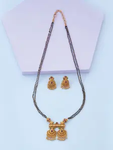 Kushal's Fashion Jewellery Gold-Plated Stones-Studded & Beaded Mangalsutra & Earring