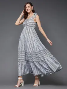 Miss Chase Shoulder Straps Striped Tiered Fit and Flare Dress