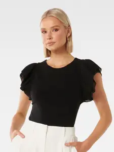 Forever New Round Neck Flutter Sleeves Top