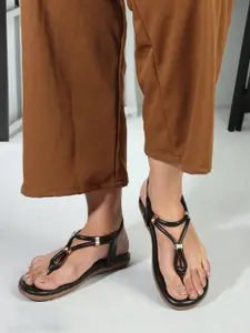 Carlton London Open Toe T-Strap Flats