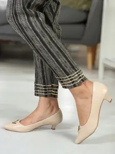 Carlton London Textured Embellished Pointed Toe Kitten Heeled Pumps