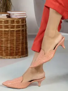 Carlton London Textured Pointed Toe Kitten Heel Mules