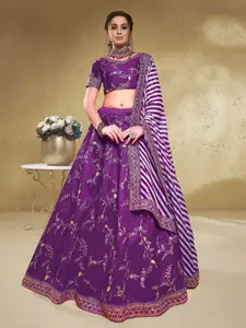 FABPIXEL Embroidered Sequinned Semi-Stitched Lehenga & Unstitched Blouse With Dupatta
