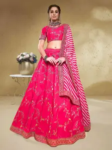 FABPIXEL Embroidered Sequinned Semi-Stitched Lehenga & Unstitched Blouse With Dupatta