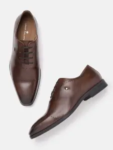Louis Philippe Men Leather Formal Oxfords with Perforated Detail