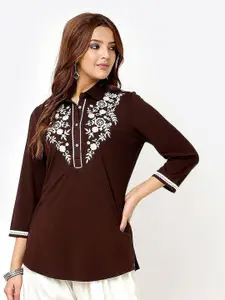 Lakshita Floral Embroidered Shirt Collar Thread Work Thread Work Panelled Kurti