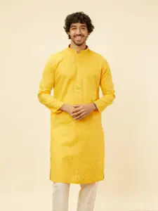 Manyavar Woven Design Mandarin Collar Zari Kurta with Pyjamas