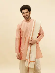 Manyavar Men Mandarin Collar Long Sleeves Straight Kurta With Dupatta