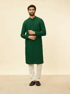 Manyavar Mandarin Collar Long Sleeves Embroidered Sequinned Kurta with Pyjamas