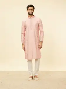Manyavar Woven Design Mandarin Collar Regular Kurta with Pyjamas