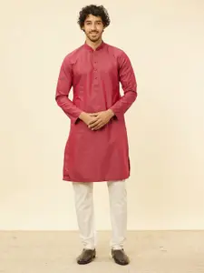 Manyavar Mandarin Collar Self Design Striped Regular Straight Kurta With Pyjamas