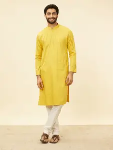 Manyavar Mandarin Collar Thread Work Pure Cotton Staright Kurta With Pyjamas