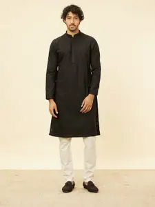 Manyavar Mandarin Collar Striped Pure Cotton Straight Kurta With Pyjamas