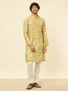 Manyavar Floral Printed Mandarin Collar Straight Kurta