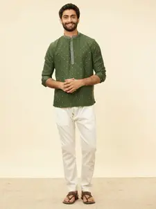 Manyavar Polka Dots Printed Mandarin Collar Short Kurta