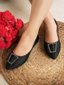 DressBerry Black Bows Detail Pointed Toe Ballerinas Flats