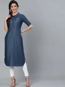 Anouk Geometric Shirt Collar Dobby Pathani Kurta