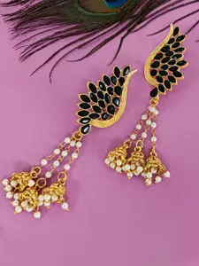 Efulgenz Gold-Plated Crystals Studded Floral Shaped Jhumkas
