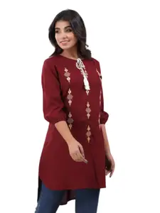 BAESD Printed Round Neck Opaque Longline Top