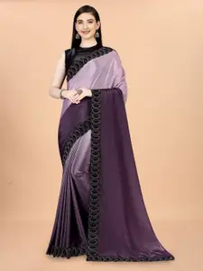 Mitera Purple & Black Ombre Beads and Stones Silk Cotton Saree